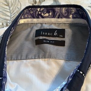 Isaac b. Men’s 2XL Slim Fit long sleeve button down shirt. Blue/white/purple